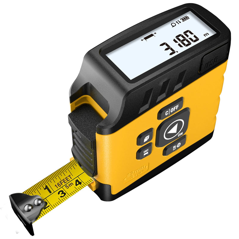 Digital Tape Measure 2-in-1, 16FT Digital Tape Measure with Display, Regular Tape Measure, Area Volume Measuring Pythagorean Mode, Waterproof and Rechargeab, 20 Groups Historical Memory (Yellow) Yellow