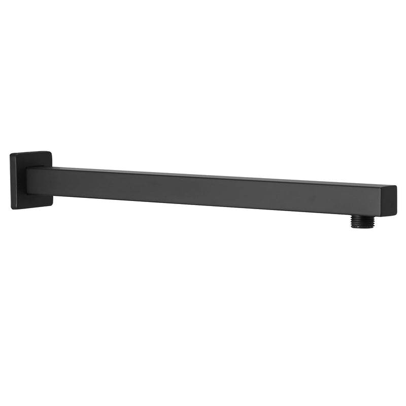 BESy 16 Inches Straight Extended Shower Arm With Flange, Rain Shower Head Extension Arm, Square Shower Rod Shower Head Extender Arm Shower Pipe Extension, Wall-Mounted Matte Black Stainless Steel