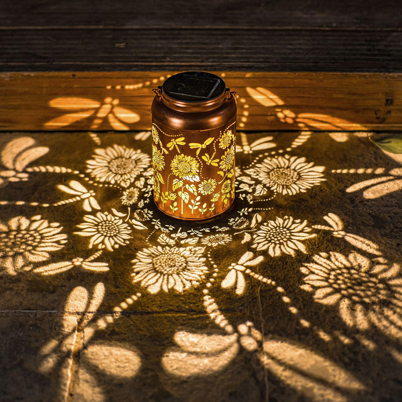 Solar Lanterns Dragonfly Lights Outdoor Decor Hanging Lantern Waterproof Metal LED Sunflower Light Decorative Garden,Yard,Patio,Lawn,Christmas Gifts for Women Mon Grandma 1pack Sunflower