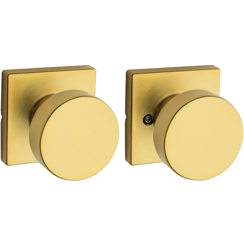 Kwikset Pismo Interior Passage Door Knob, Handle for Closet and Hallway Doors, Non-Locking Doorknob, Satin Brass, Square, Microban Protection Square Rose