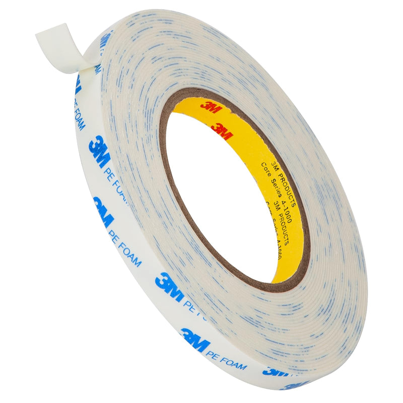 3M Double Sided Tape 0.5"×32.8Ft PE Foam Tape White 1600T 0.043" Thick Adhesive Tape Waterproof for Crafts Arts DIY Paint Picture Poster 0.5"x32.8Ft