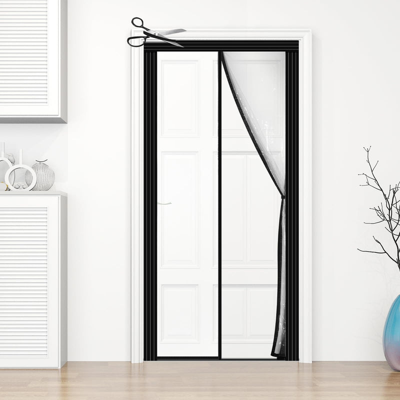 Adjustable Transparent Insulated Door Curtain DIY Size Width 29"-34" Height 79"-82",Screen Door with Reinforced Magnets Auto Closer, to Keep Warm in Winter Cool in Summer for Air Conditioner Room 29"-34" x 79"-82"