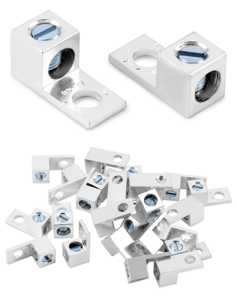 QWORK Aluminum Alloy Mechanical Lugs, 25Pcs Tin-Plated Cable Connectors with 5/16-24 Screw Size for 14 AWG - 2/0 AWG Conductors