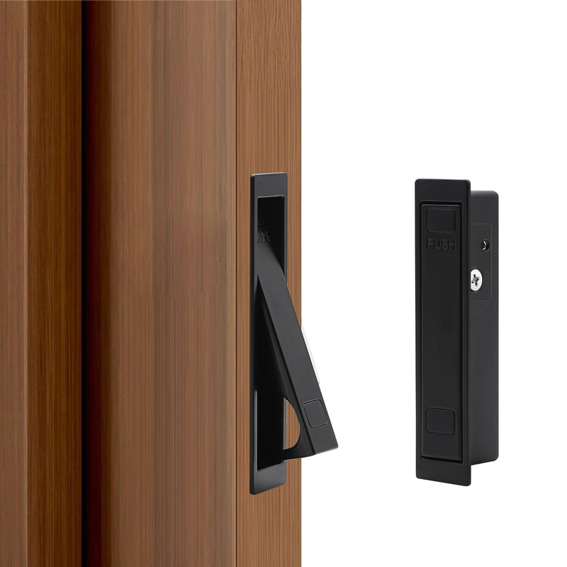 Dontay Pocket Door Pull Handle, Press Finger Edge Pull, Push Flush Mount for Pocket Sliding Bypass Door, Recessed Rectangular Hardware, Cabinet Pull (4, Matte Black) 4