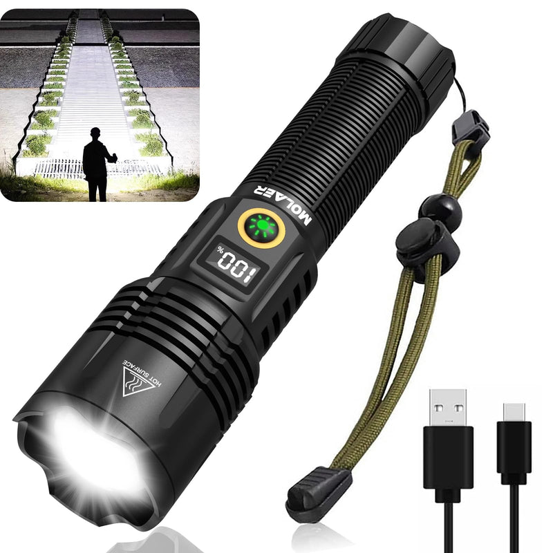 Rechargeable Flashlights 2200 High Lumens, Super Bright LED Flashlight with Zoomable, 6 Modes, IPX6 Waterproof, Powerful Tactical Handheld Flash Light for Camping, Hiking, Emergencies Black