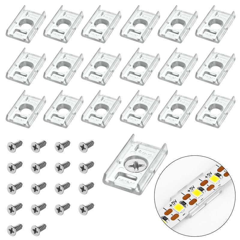 VIPMOON 100pcs Clear LED Strip Light Mounting Clips 8mm Width Holders and 100pcs Compatible Stainless Steel Phillips Screws Mounting Brackets for Waterproof or Non-Waterproof 3528 5050 5630 8mm wide