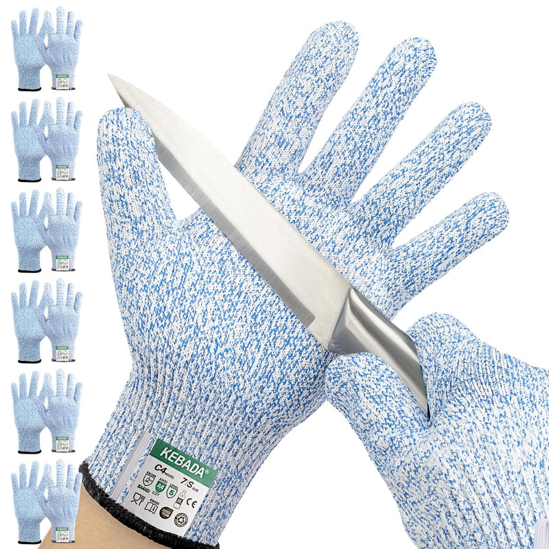 Kebada Cut Resistant Gloves, 100% Food Grade Cutting Gloves, ANSI A4 Level 5 Protection Anti Cut, Glass-Free and Steel-Free, Model C4, 6 Pairs, Large 9/Large Blue(6 Pairs)
