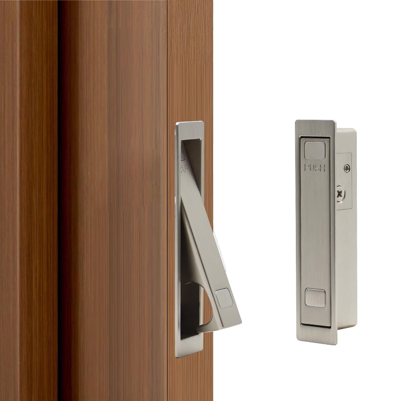 Dontay 4 Pack Pocket Door Pull Handle, Press Finger Edge Pull, Push Flush Mount for Pocket Sliding Bypass Door, Recessed Rectangular Hardware, Low Profile Cabinet Pull (4, Brushed Nickel)