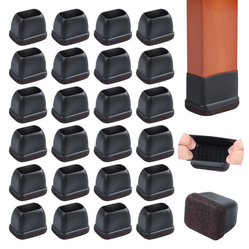 24PCS Felt Chair Leg Floor Protectors for Hardwood Floors, Rectangle Furniture Pads Easy Glides for Bar Stools, Silicone Chair Leg Caps to Protect Floors,Black Fit Length 1.3"-1.7", Width 0.9"-1.2" L(Fit:W 0.9"-1.2",L1.3"-1.7") Black-24pcs