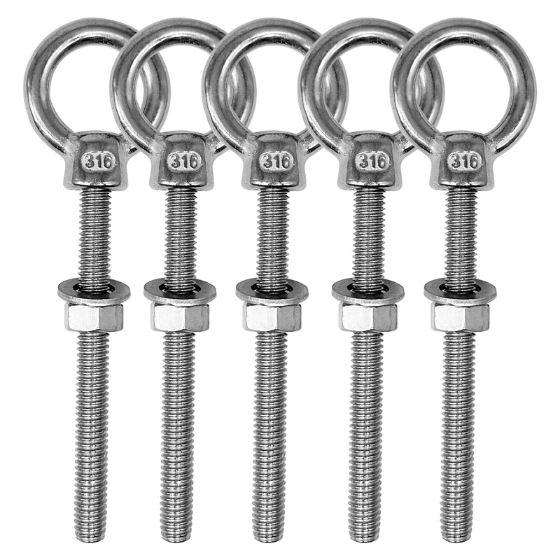 Eye Bolts, 5pack 1/4" x 2-3/8" Heavy Duty Shoulder Lifting Ring Threaded Eyebolts with Nuts Washers 316 Stainless Steel Marine Grade Eyebolt M6*60-5pack - NewNest Australia