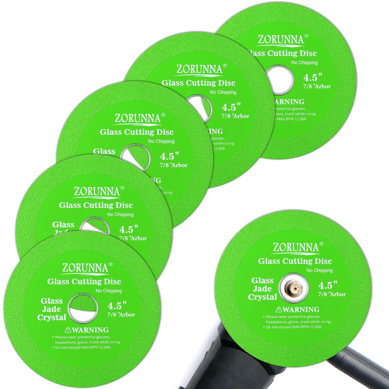 Glass Cutting Disc for 4-1/2" Angle Grinder, 5 Pack Green Glass Ceramic Diamond Cutting Blade Disc 7/8" (Model 115/125) for Grinding Glass, Jade, Crystal, Wine Bottles, Tile. 5Pcs 4.5"