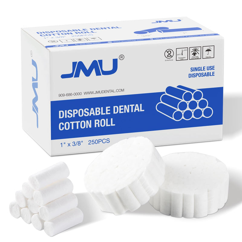 JMU 250Pcs Dental Cotton Rolls, 1'' Non-Sterile Nosebleed Plugs, Nosebleed Stopper for Kids or Adults, High Absorbent Cotton Rolls 1" x 3/8" 250