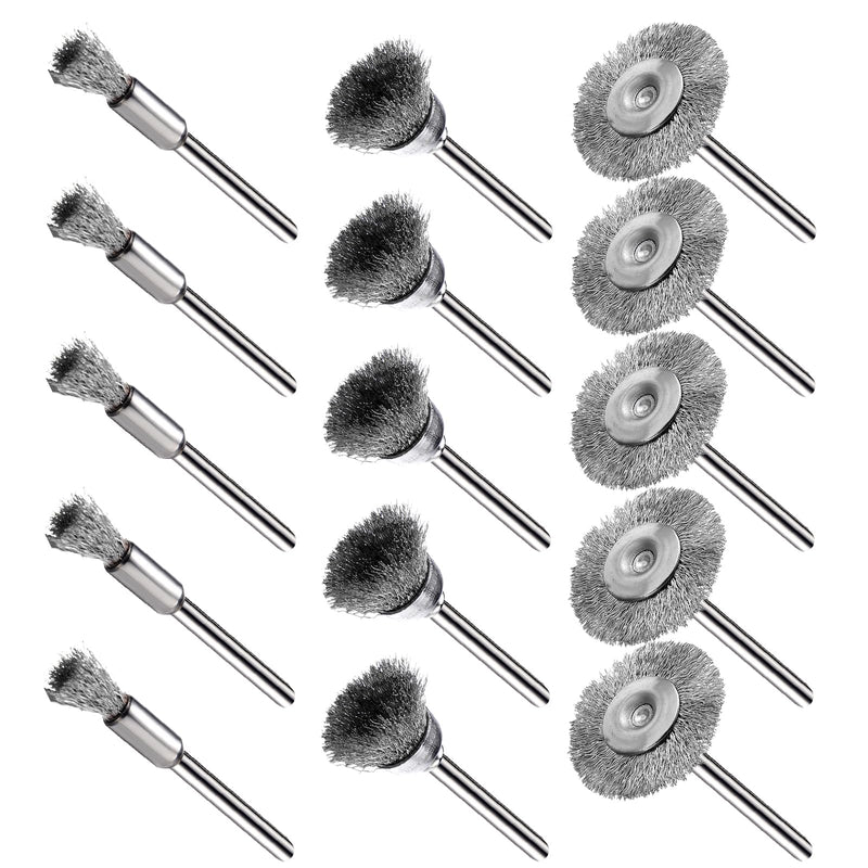 15 Pieces Stainless Steel Wire Brushes, Wire Brush Wheel, Steel Wire Polishing Wheel Kits for Dremel Rotary Tools (1/8 Inch Mandrel)