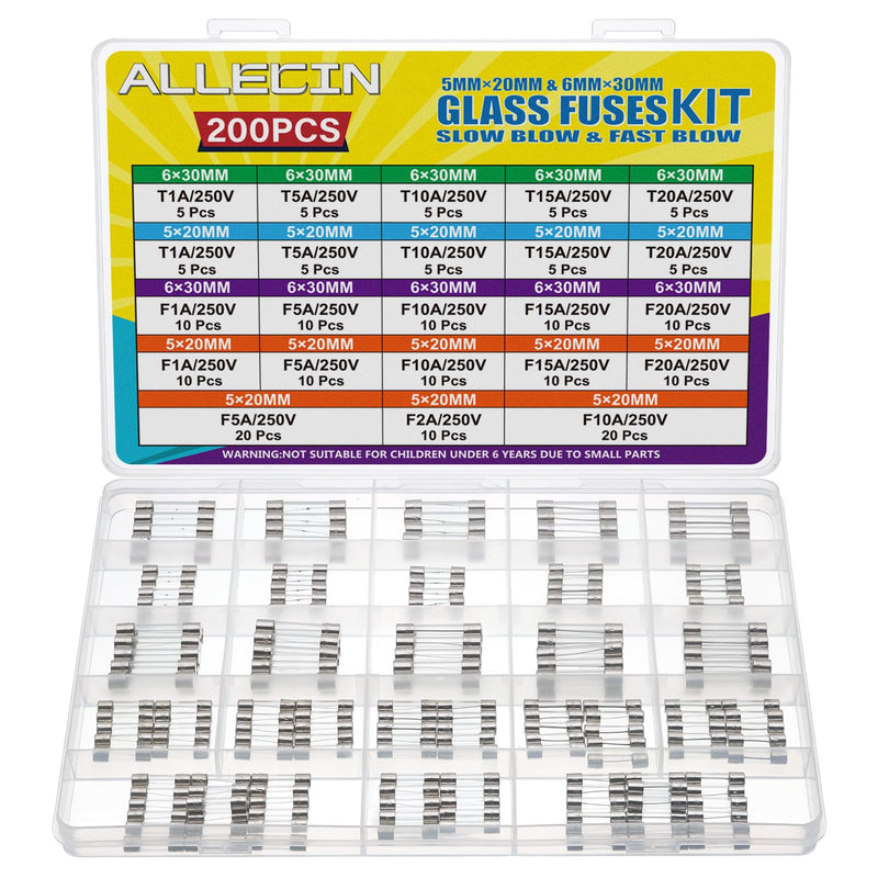 21 Values 250V Fast Slow Blow Glass Fuses Assortment Kit 5X20MM F 1A 2A 5A 10A 15A 20A Cartridge Fusibles 6X30MM T 1 5 10 15 20 Amp Electrical Fuse Tube Set Glass Fuses Kit