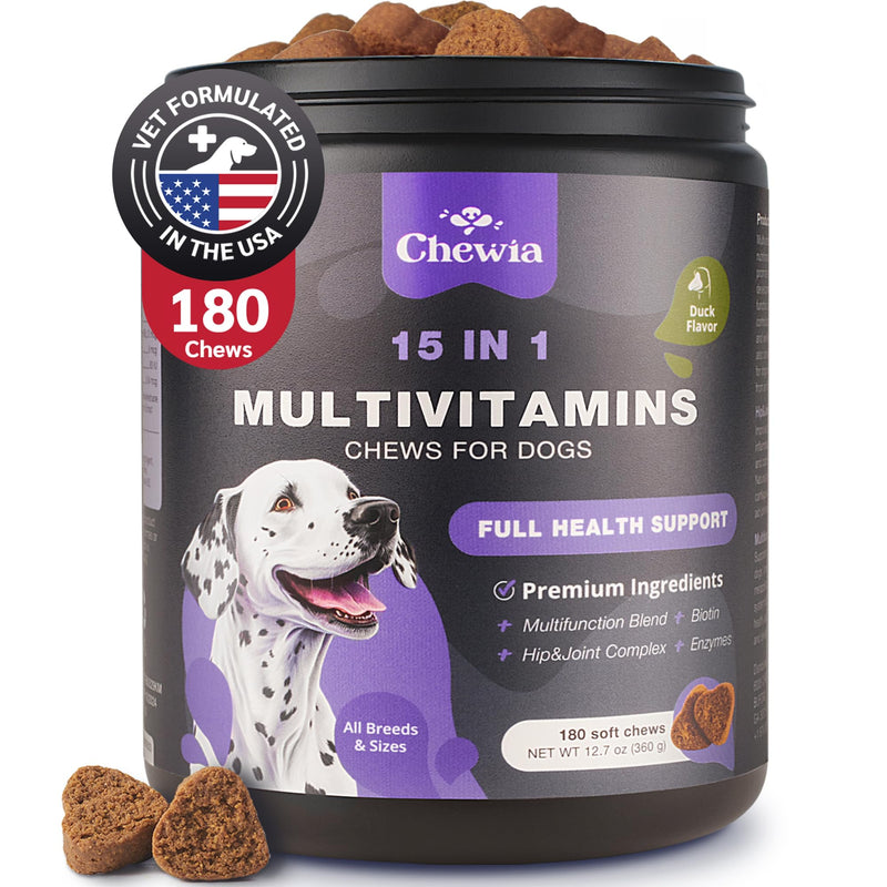 Dog Vitamins 15 in 1 - Dog Multivitamin Chews with MSM for Hip & Joint Health - Dog Supplement for Itchy Skin Relief - Multivitamin for Dogs Immune Support with Enzymes - Skin & Coat, Mobility Support 180 count - PawsPlanet Australia