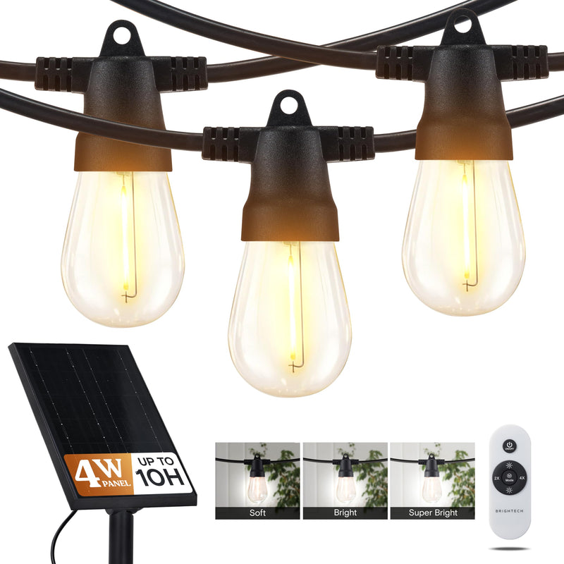 Brightech Ambience Pro Super Bright Solar - 27Ft Remote Control Outdoor String Lights with 12 Shatterproof S14 Bulbs, Commercial Grade LED, Waterproof Patio Lights, 4W Soft White for Patios, Gardens 27 Feet