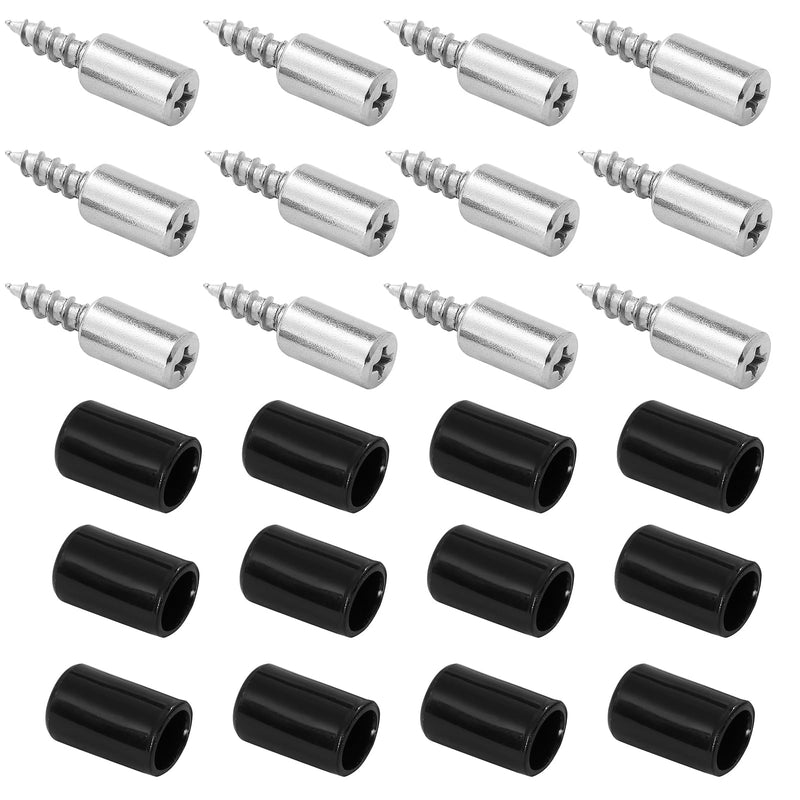 12pcs Screw in Shelf Pins with Anti-Slip Black Sleeve, Nickel Plated Shelf Pegs Cabinet Shelf Holders Shelf Support Pegs, Small Shelf Brackets Phillips Head Pegs for Shelves 12
