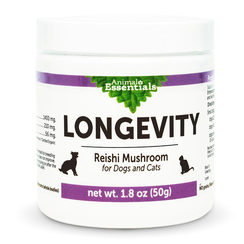 Animal Essentials Longevity Reishi Mushroom Supplement for Dogs & Cats - Healthy Cardiovascular & Liver Function, Supports Long Term Health, Mushroom Powder Extract, Antioxidant - 1.8 Oz (Pack of 1)
