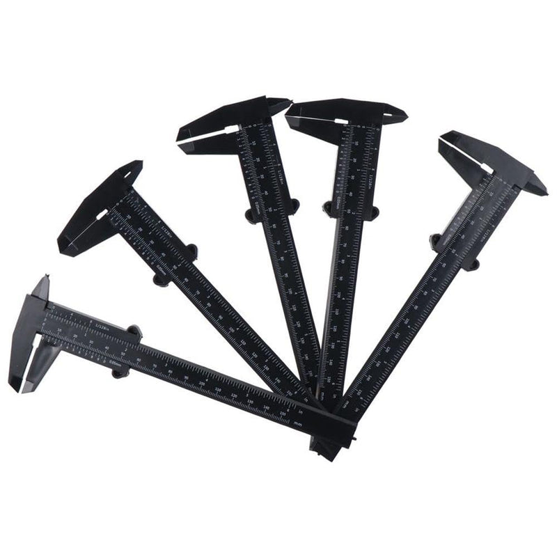 Mini Caliper 5PCS Black Durable 6Inch 150mm Plastic Vernier Caliper Convenient Double Scale (Metric/Inch) Sliding Gauge Ruler Student Office
