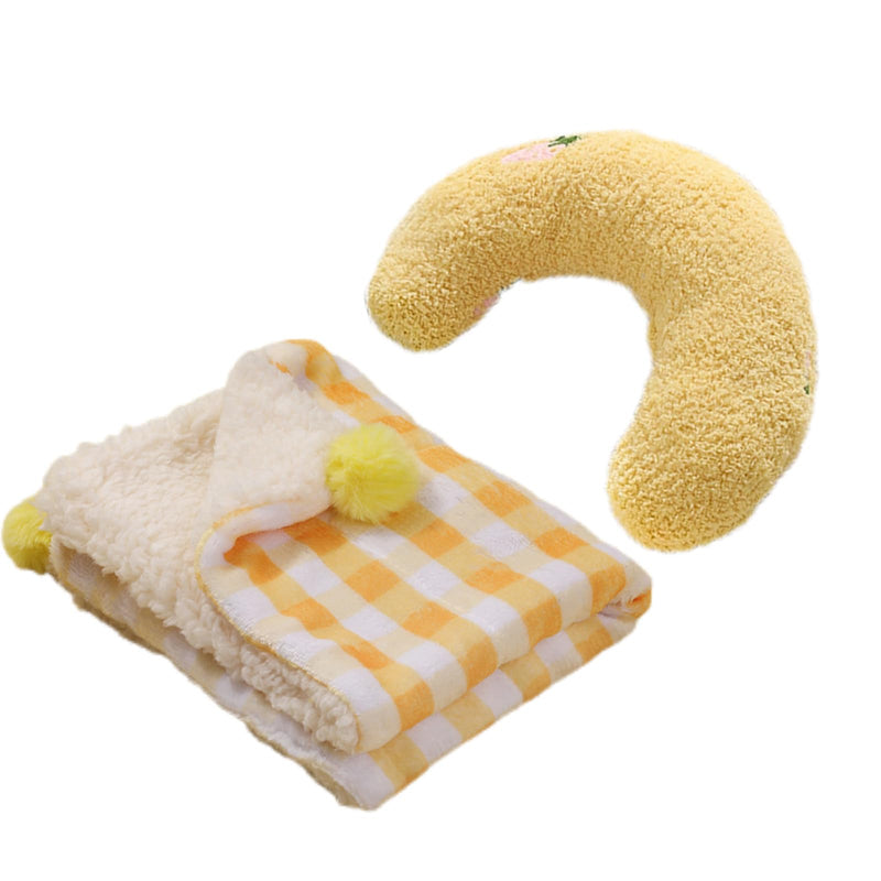 Little Pillow for Cats Puppies Ultra Soft Fluffy Pet Calming Toy Half Donut Cuddler for Joint Relief Sleeping Improve Machine Washable Blanket Set-Yellow Yellow Set - PawsPlanet Australia
