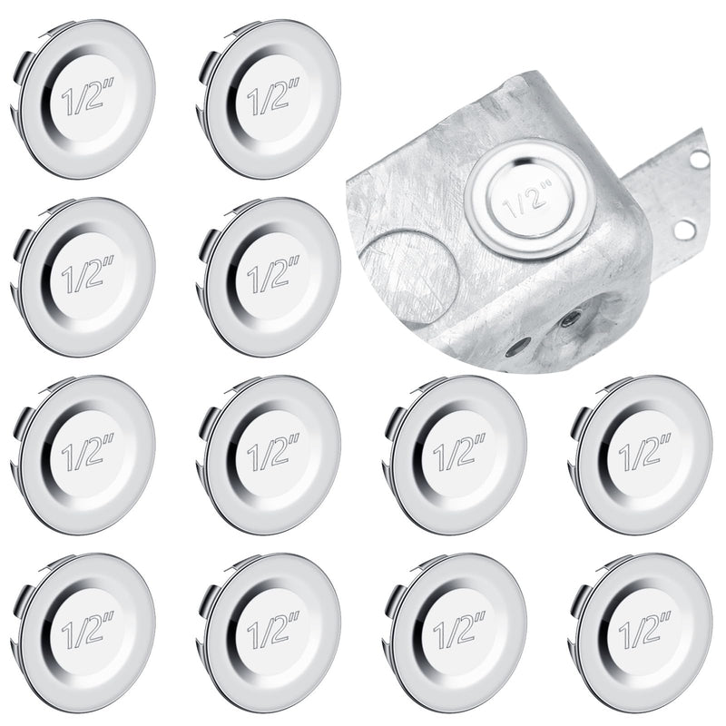 12 Pcs Knockout Seal Electrical Box Knockout Plugs Round Steel Removable Seal Various Sizes for Closure Unused Box Outlets, Compatible with Size of The Conduit Pipe(1/2 Inch) 1/2 Inch