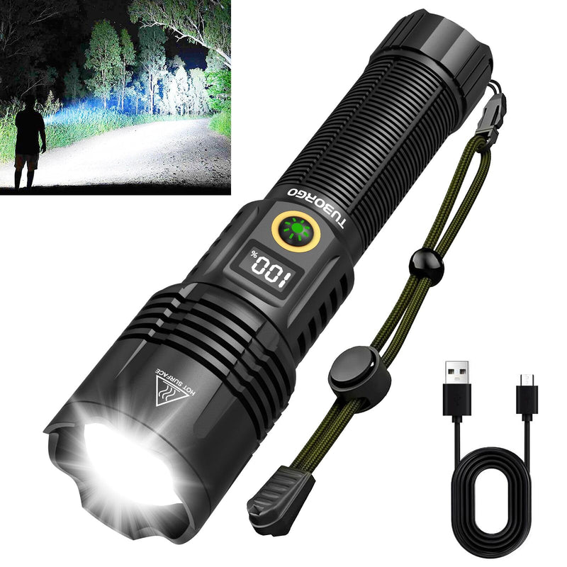 Rechargeable Flashlights 2200 High lumens, Super Bright LED Tactical Flashlight, Zoomable, IPX6 Waterproof, 6 Modes, Powerful Handheld Flash Light for Emergencies, Camping, Hiking Black