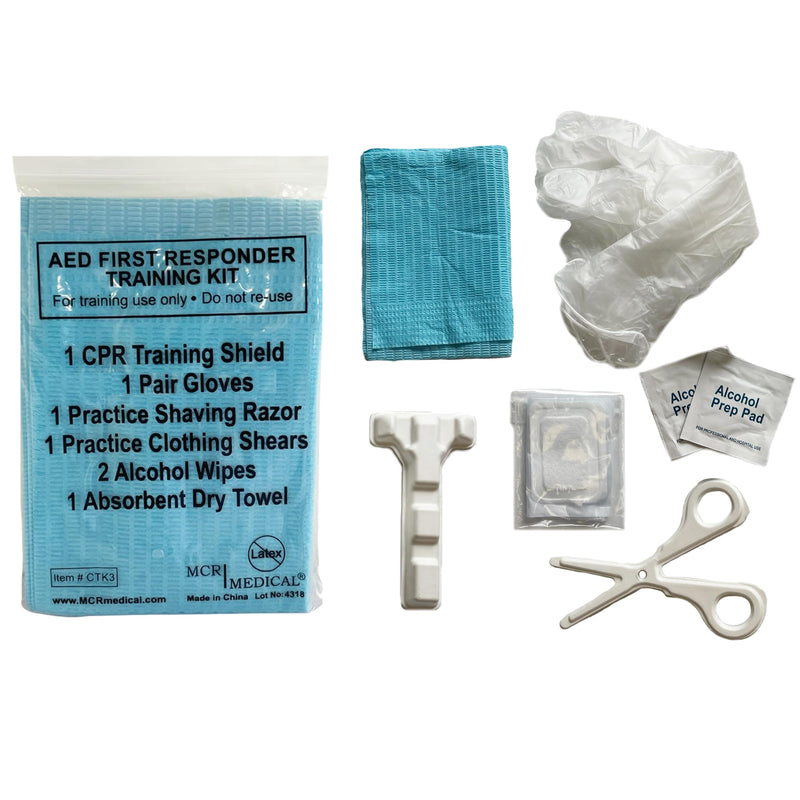 MCR Medical Pack of 10 Deluxe AED First Responder Training Kit with Simulated Razor, Scissors, & More