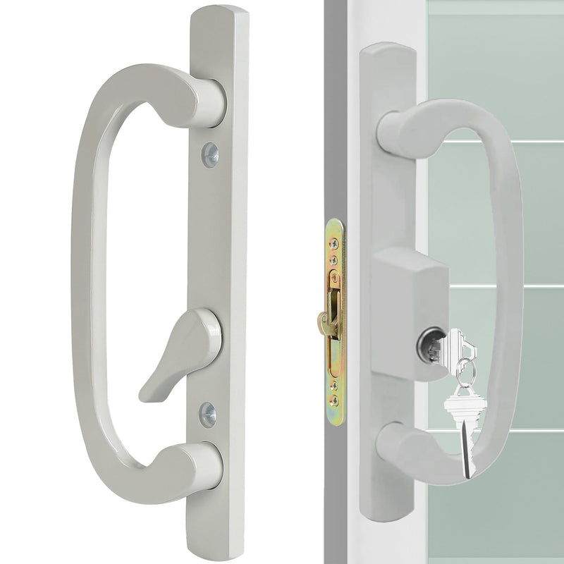 Offset Position Keyed Sliding Patio Door Handleset with Mortise Lock, 45° Keyway, 3-15/16" H.C., Fits 1-3/8" to 2" Thick Doors, Non-Handed, White Diecast 3-15/16" Offset