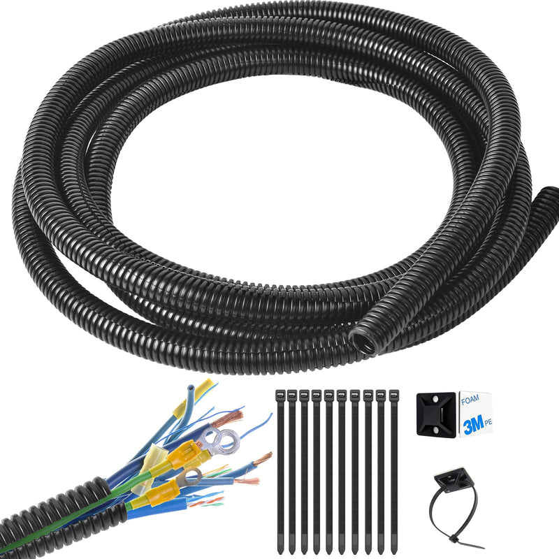 1/4 Inch Wire Loom Split Tubing - 30 ft Cord Protector Electric Wires Covers, Automotive Wire Flexible Conduit, Plastic Wire Cover with Cable Zip Tie (1/4"-30ft) 1/4"-30ft