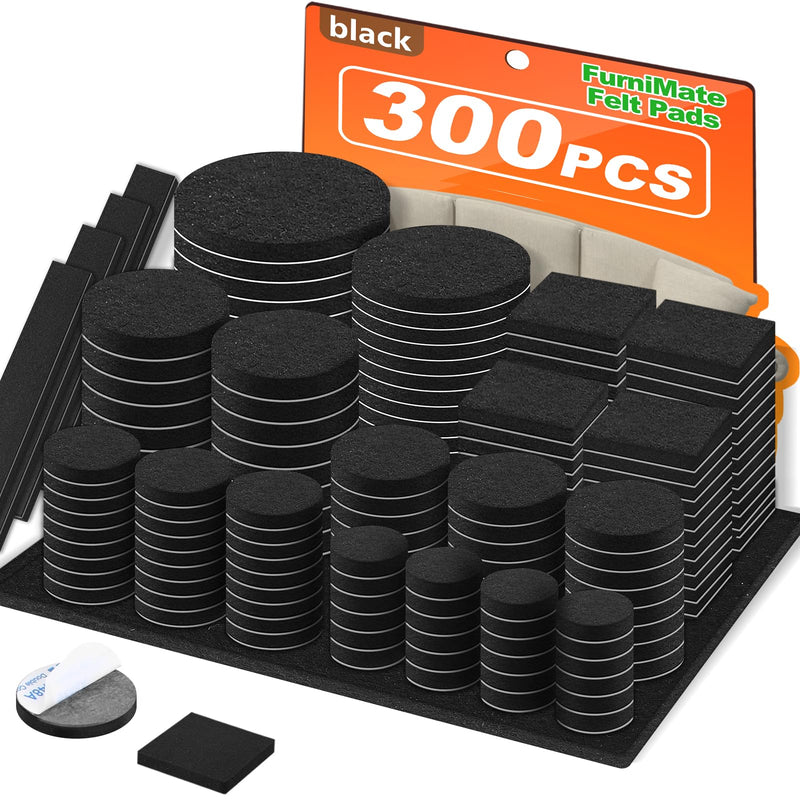 Felt Furniture Pads 300 Pieces, Furniture Pads for Hardwood Floors, Felt Pads for Chair Legs Furniture, Floor Protectors for Furniture Black 300pcs Black New