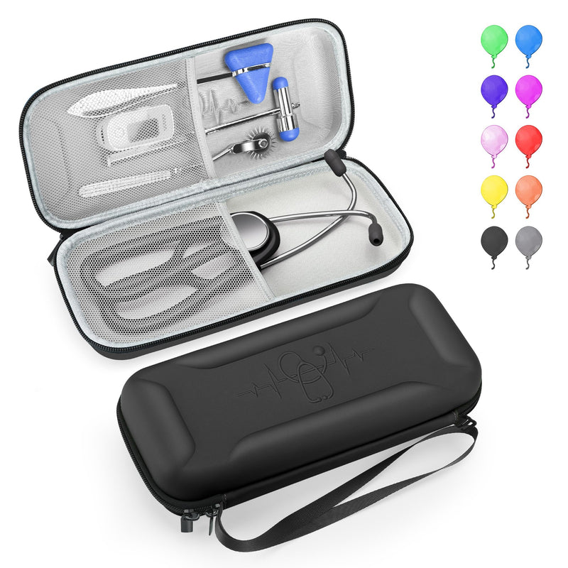 Stethoscope Case for 3M Littmann Classic III,Lightweight II S.E. Cardiology IV,Nurse Gift Hard Organizer Portable Carry Travel Cover Storage Bag with Vital Medical Supplies Black A