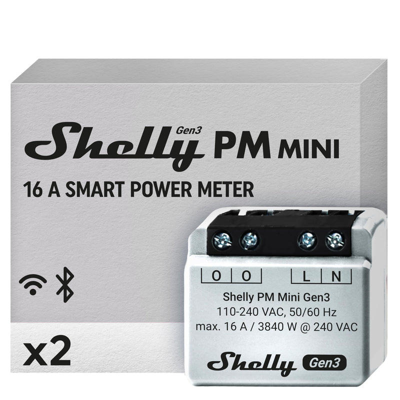 Shelly PM Mini Gen3 | WiFi & Bluetooth Smart Power Meter 1 Channel 16 A | Home Automation | Compatible with Alexa & Google Home | iOS Android App | No Hub Required | Smart Schedules (2 Pack) 2
