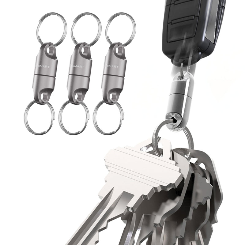 KeySmart MagConnect Magnetic Key Holder for Purse, Key Chains for Car Keys - Detachable Key Ring Quick Release Keychain Titanium (3 Pack)