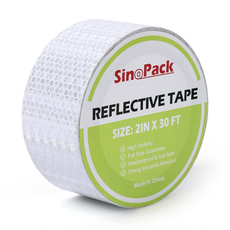 Reflective Tape White 2IN X 30FT Outdoor White High Visibility Conspicuity Safety Tape, Reflector Tape Caution Reflector for Trailers, Bikes, Cars 1