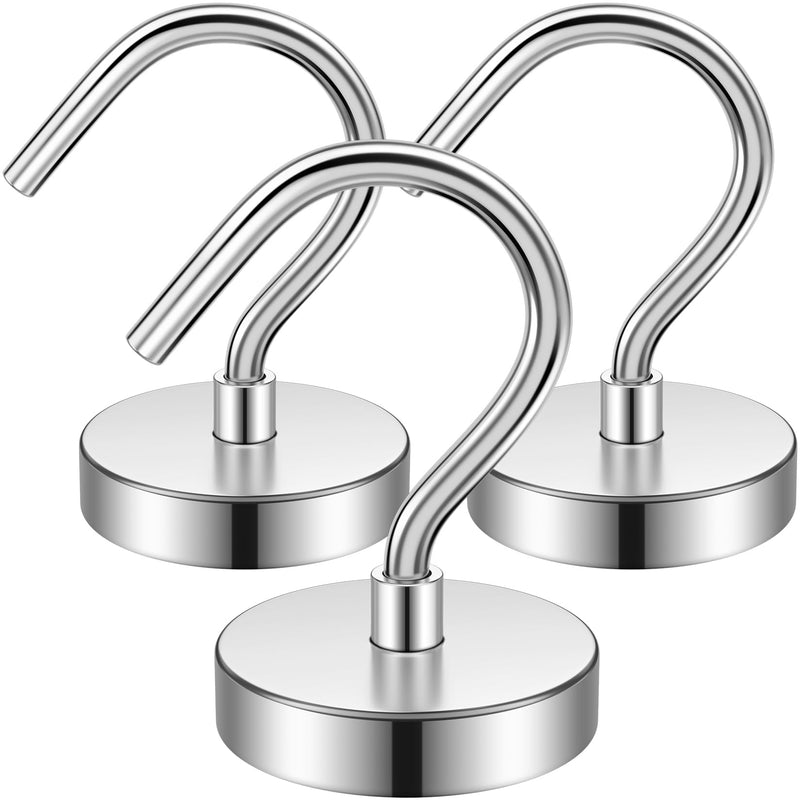 3 Pack Metal Magnetic Hooks,40lb+ Heavy Duty Magnets with Hooks for Cruise Ship Walls,Magnetic Kooks Heavy Duty for Cruise Cabins,Hanging,Grill,Tool,Kitchen 3Pack 40lbs+ Silver