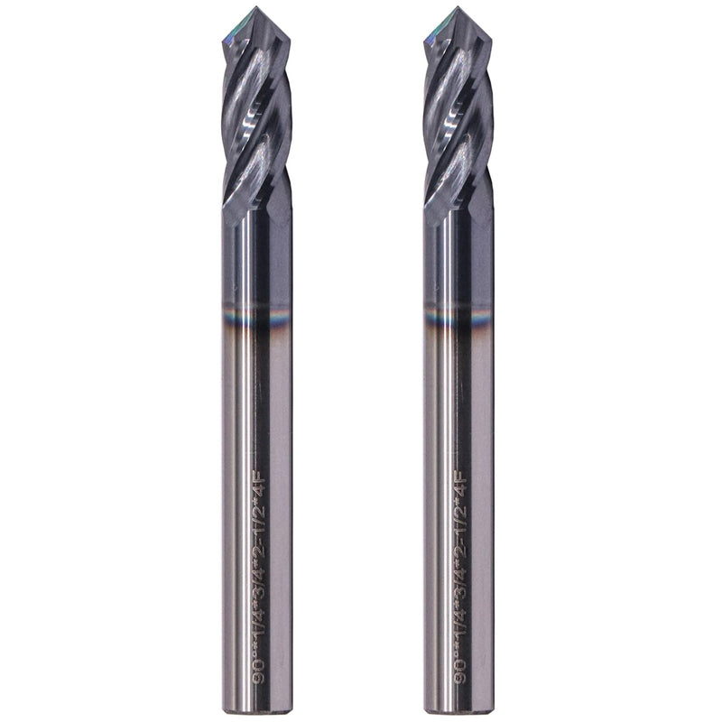 BestParts 2Pcs 1/4" 4-Flute 90 Degree Solid Carbide Drill Mill - AlTiN Coated, 90° Included Angle, 4 Flute, 1/4" Cutting Diameter, 1/4 inch Shank Diameter, 3/4" Length of Cut, 2-1/2" Overall Length 1/4 in