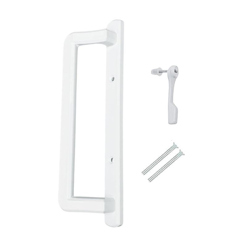 PGT 10" Sliding Glass Door Interior Handle with Thumb Latch Lever and Screws | Inside Handle Replacement w/ 3-7/8" Hole Spacing | Fix and Repair PGT Door Hardware - White