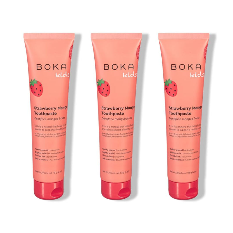 Boka Fluoride Free Toothpaste Nano Hydroxyapatite, Helps Remineralize, Appropriate for Sensitive Teeth, Whitening - for Adult, Kids Oral Care - Strawberry Mango Flavor, 4oz 3Pk - US Manufactured 4 Ounce (Pack of 3)