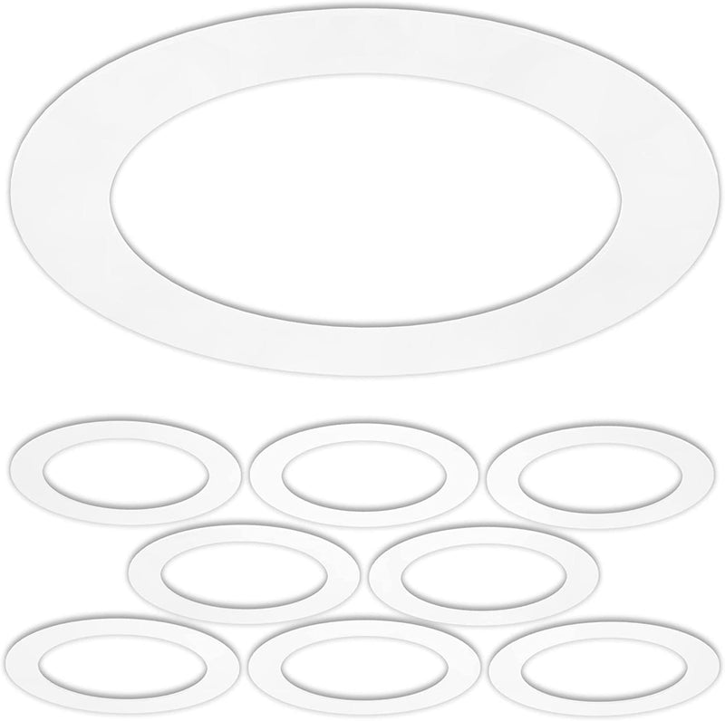 LightLabs Goof Ring Gloss 8 Pack 8.65" Diameter for 6" Cans. Inlcudes Mounting Tape to Fix Drywall Damage for Flush Mount Recessed Down Lights. 6.2" Inner Diameter Recessed Light Cover Glossy White 8 Packs 8 Inch