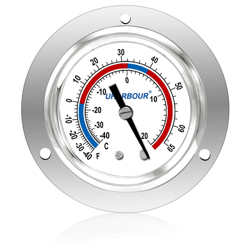 Cooler Thermometer Comercial Freezer Thermometer Capillary Design Refrigeration Gauge, Range -40 to 65 ℉ / -40 to 20℃, 2" Dial Stainless Steel Flanged Panel Mount -40 to 65 ℉(Refrigeration Gauge) new model