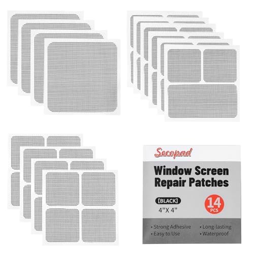 14 Sheets Window Screen Patches Repair Kit, Black/Grey 3 Sizes Window Screen Repair Kit for Mesh Screen Door, Strong Adhesive Fiberglass Quick Screen Repair Tape (14, Black) 14