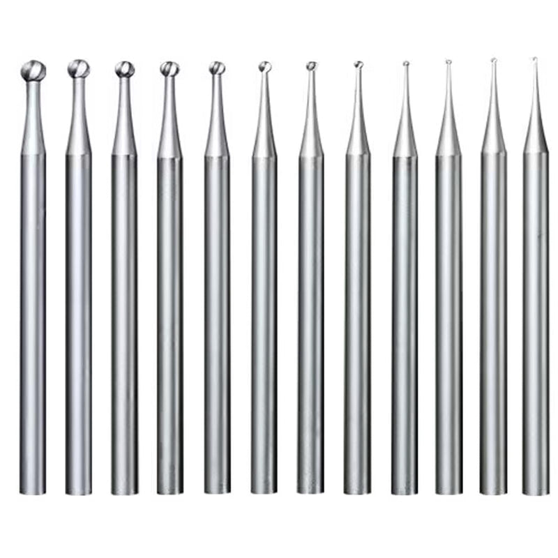12 Pcs Round Ball Burr - 3/32'' Shank Jewelry Micro Engraving Burs Ball Shape Cutting Bits Lapidary Making Tools (004-020)