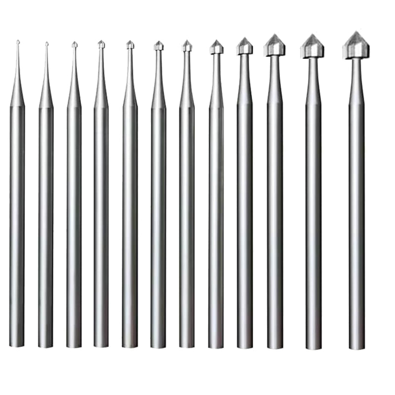 12 Pcs Jewelry Setting Burr - 3/32'' Shank Stone Setting Burs Cylinder - Cone Shape Lapidary Making Tools (010-050)