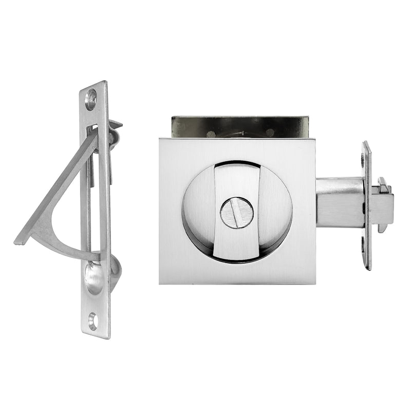 Pocket Door Lock with Edge Pull,Privacy Door Hardware Suitable for Bathroom Bedroom etc Recessed 2 Sided, 2 3/8" Backset, Invisible Hardware for 1 3/8” to 2 3/16” Thickness Door (Sliver+Edge Pull) Sliver+Edge Pull