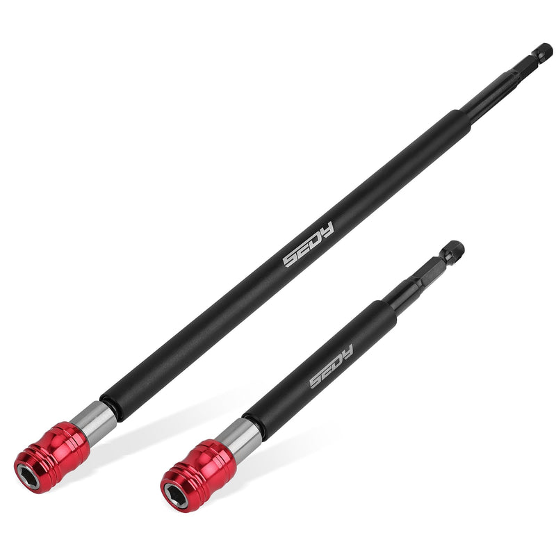 Magnetic Screwdriver Bit Holder Set: 2-Piece 1/4 Inch Hex Shank Quick Release Extension Adapter | Super Straight Durable CR-V Steel | Universal Fit for Impact Driver Bits | 6", 12" Long 2 Pieces