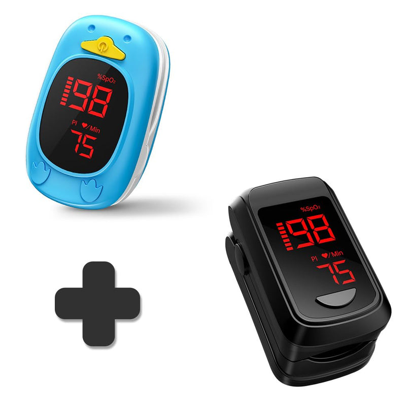 Adult Pulse Oximeter(Black) Bundle With Kids Pulse Oximeter(Blue)