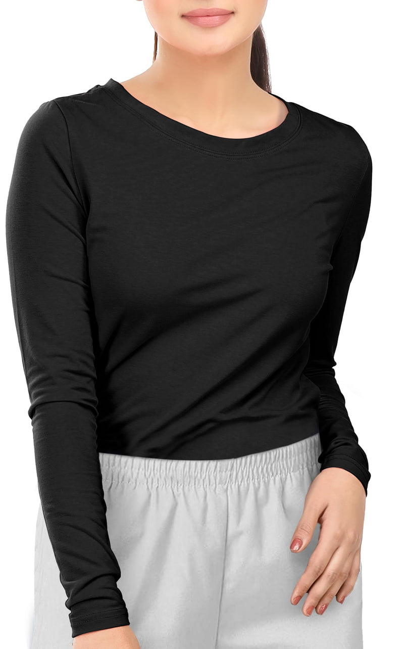 NY Threads Women's Under Scrub Long Sleeve T-Shirt Underscrub Comfort Tee Black Large