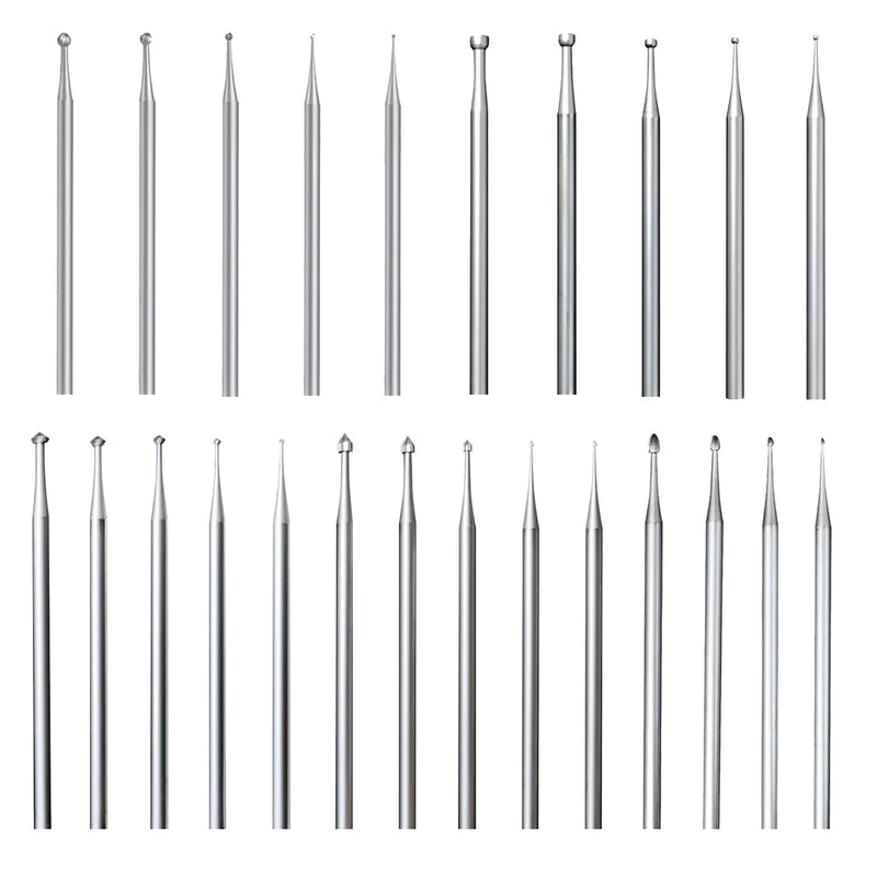 24 Pcs 3/32'' Shank Assorted Lapidary Burr Sets, Includes Ball Burs, Stone Setting Bits, Round Cup Burr, 90º Hart Burs and Bud Bur Kits for Jewelry Marking