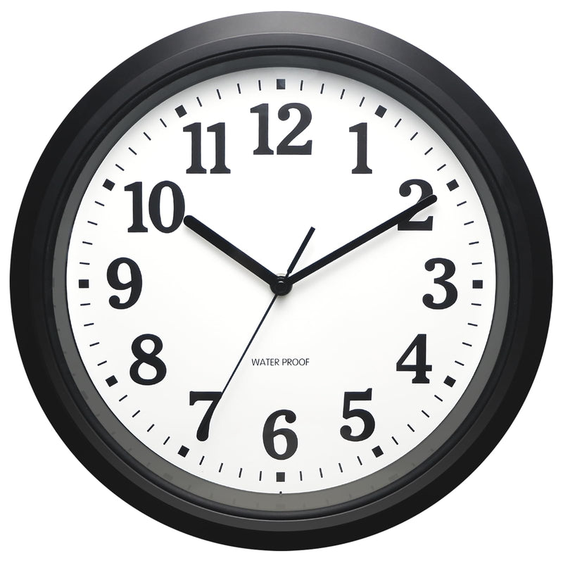 Caysie 12 Inch Sealed Indoor Outdoor Waterproof Wall Clock, Durable Silent Non-Ticking Battery Operated Quality Quartz Round Clock, Wall Decorative for Patio, Pool, Bathroom (Black) 12" Black