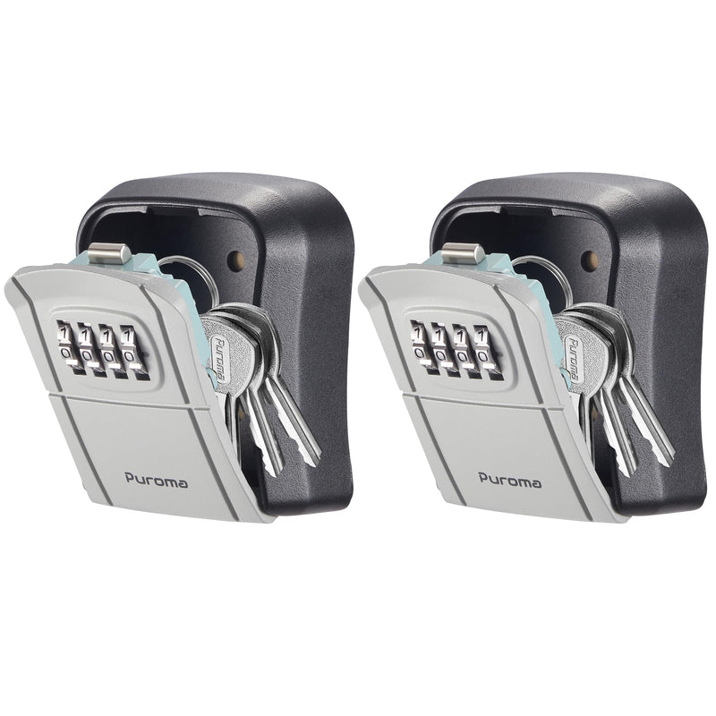 Puroma Key Lock Box Combination Lockbox Wall-Mounted Key Storage Box for House Keys, Resettable Code Safe Security Lock Box for Home, Office, Garage, Apartment Spare Key Storage (2 Pack, Grey) 2